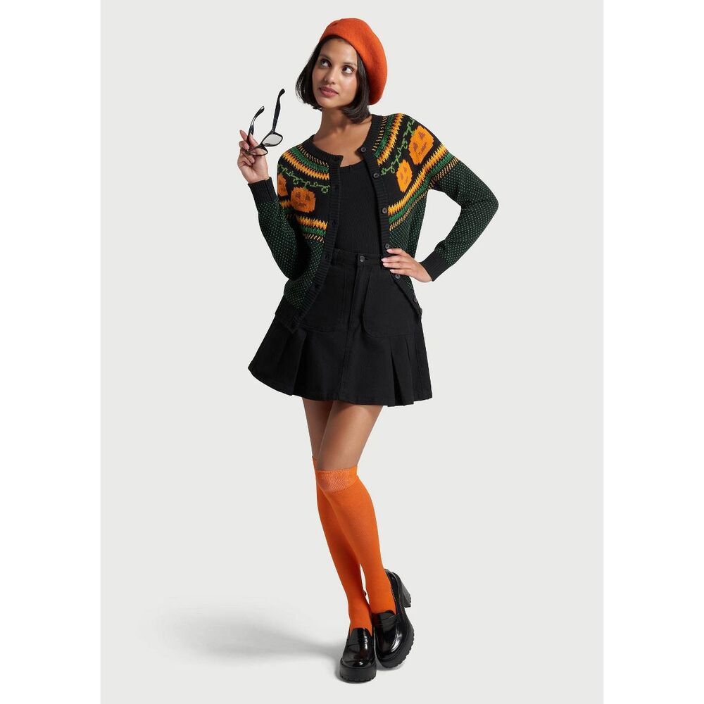 ModCloth Pumpkin Fair Isle Halloween Sweater Cardigan Pumpkin Sweater Medium - Picture 16 of 16